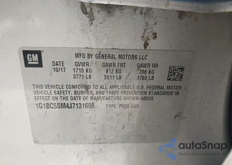 2018 Chevrolet Cruze Ls Auto из США, поврежденный, VIN 1G1BC5SM4J7131608